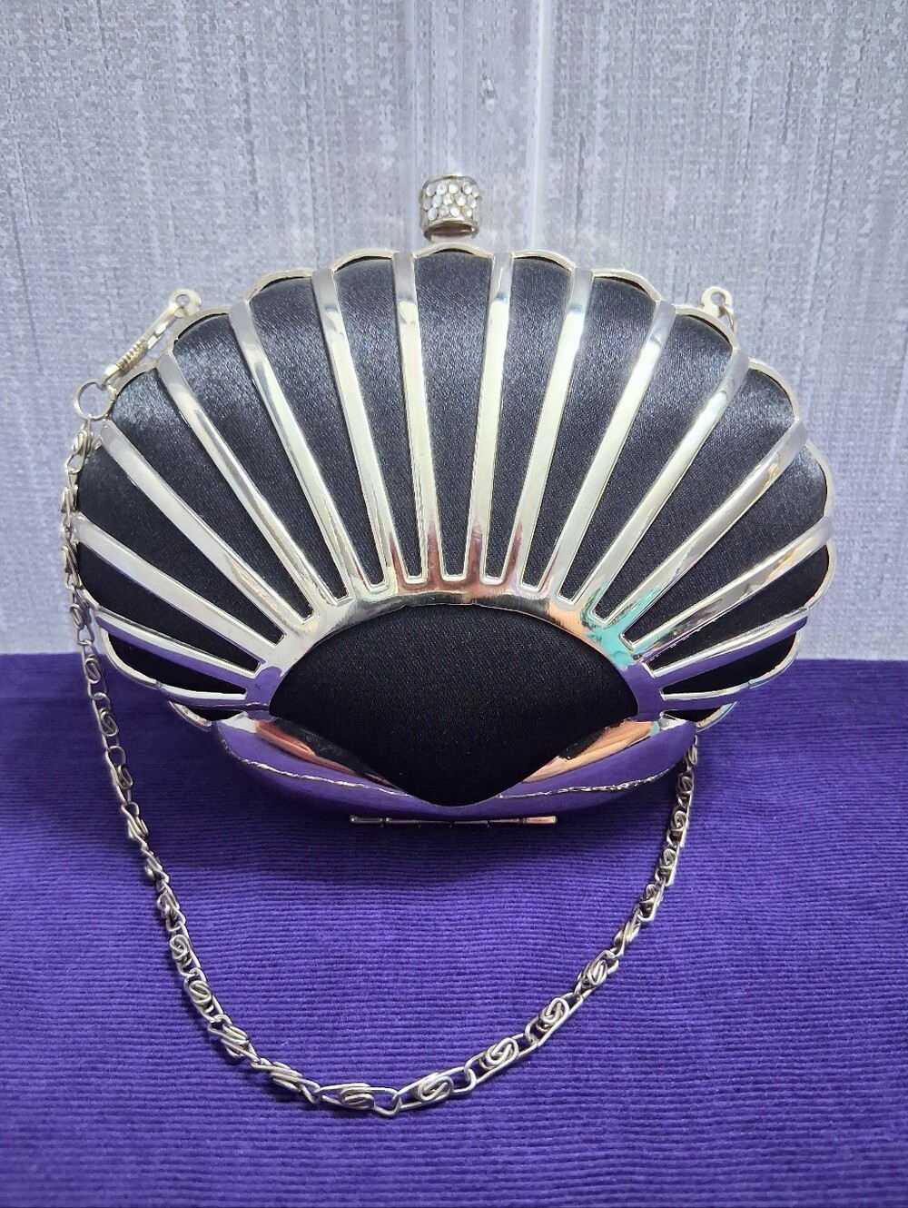 Vintage Styler Silver & Satin Seashell Purse Clutch Convertible